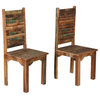 Rustic Reclaimed Wood Multicolor Dining Chairs, Set of 2