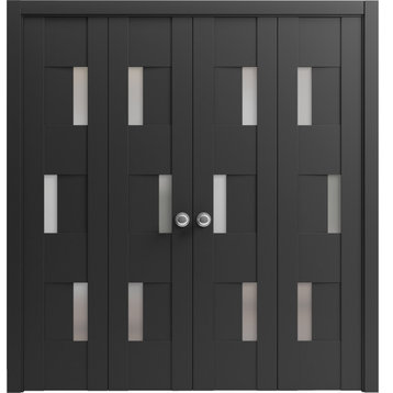 Closet Double Bi-fold Doors, 6933 Matte Black & Frosted Glass