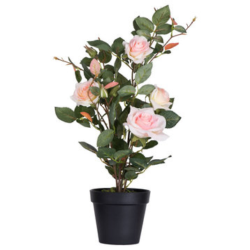 Vickerman TA181779 21" Artificial Pink Rose Plant in Pot