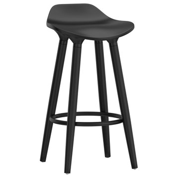 ABS Plastic and Wood Backless 26" Counter Stool, Set of 2, Black