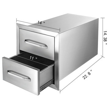 Outdoor Kitchen Drawers Flush Mount Stainless Steel BBQ Drawers, 14w X 14.4h X 23d Inch
