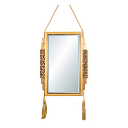 Art Deco Hand Carved Hanging Mirror with Tassels Attributed to Maurice Jallot - Wall Mirrors