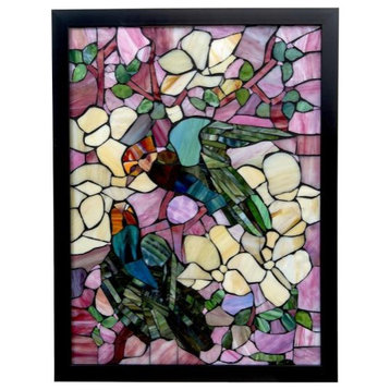 Dale Tiffany M0011L Parrots, 24" Mosaic Art Glass Window Panel