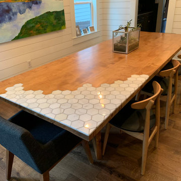 Custom Birdseye Maple Dining Table with Tile Inlay