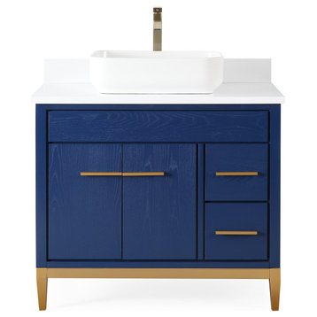 36" Modern Style Blue Beatrice Vessel Sink Bathroom Vanity - TB-9936VB-36QT