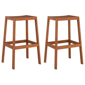 Miramar Contemporary Brown Stained Wood Outdoor Backless Bar Stools - Set of 2
