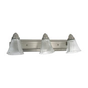 Brushed Nickel Fluorescent 3-Light Clear Ribbed Bath Wall Fixture, 24"