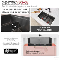 STYLISH 32 in Workstation Double Bowl Undermount Kitchen Sink with Accessories, Graphite