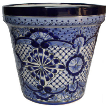 Medium Blue Deco Talavera Ceramic Pot