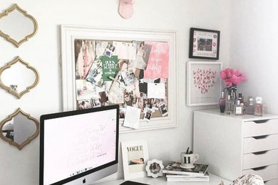 Home office - small modern freestanding desk home office idea in Salt Lake City with white walls