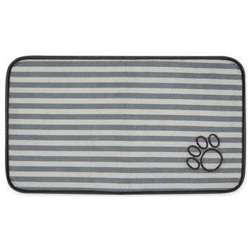 Gray Stripe Embroidered Paw Pet Mat Small