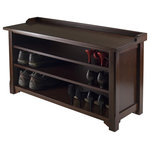 Winsome Wood - Winsome Wood Dayton Storage Hall Bench With Shelves - Dayton Bench servers as a seating and also shoe storage. Plenty of shoe storage with 3 shelves. Constructed with combination of solid and composite wood in warm Antique walnut finish.