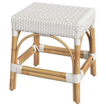Robias Rattan Rectangular 18" Dining Stool, Glossy White Solid