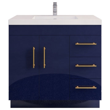 Rosa 36" Freestanding Vanity with Reinforced Acrylic Sink (Right Side Drawers), Glossy Night Blue