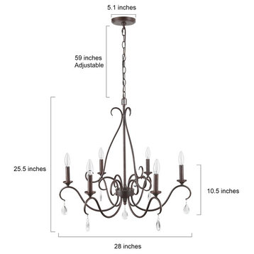 LALUZ French Country Rusty Chandelier, 5-Light Crystal Chandeliers