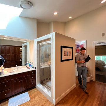 The Before picture as you entered the bathroom from the walk in closet.