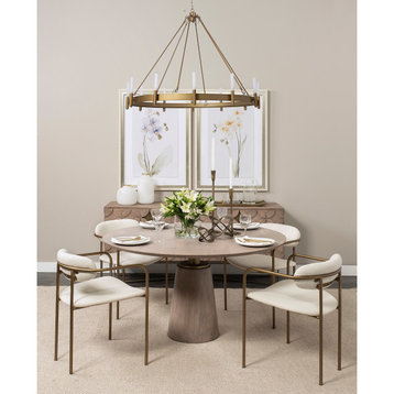 Maxwell II Light Brown Solid Wood Top w/Gold Metal Base 54" Round Dining Table