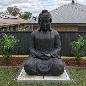 kellivile buddha statue set up and soft landscaping