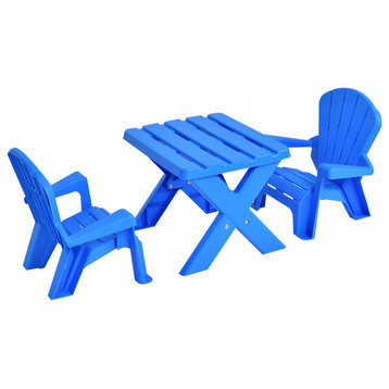 Costway Plastic Kids Table & Chair Set 3-Piece Play Furniture In/Outdoor Blue