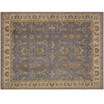 Bareens Designer Rugs - Boho Chic Ziegler Sparrow Gray Ivory Hand-Knotted Wool Rug - 8'3'' x 9'8'' - Enhance the ambiance of your home with this magnificent Persian-influenced Turkish hand-knotted rug made by skilled artisans capable of creating the most exceptional vegetable dyes and hand-spun wool. This exquisite handmade rug is a one-of-a-kind Peshawar Kafkaz, otherwise identified as Chobi, Chobi Peshawar, Oushak, or Ziegler rug. These handmade rugs are crafted in Pakistan utilizing superior-quality wool imported from Australia, New Zealand, and Korea in two types of weaves: the Persian weave and the Mori weave. This rug is meticulously crafted by hand using the finest natural vegetable dyes extracted from local plants. The artisans use a blend of hand-spun local and fine merino wool, resulting in a rug with a compelling texture, higher lanolin content, and longer staple. The artisans occasionally incorporate natural or artificial silk into the pile to enhance specific motifs. The finished product is an awe-inspiring execution of flawless design and an understated palette that exudes elegance.