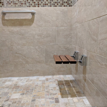 Accessible Walk-In Shower Remodel with Teak Fold-Down Bench & Grab Bars — Union