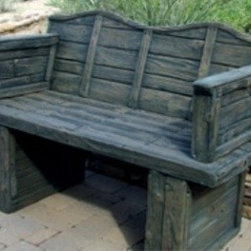 Precast Concrete Wood Styled Bench with Back - Outdoor Benches