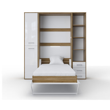 Contempo Vertical Wall Bed, Queen Size with 2 cabinets, Oak Country/White