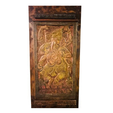 Consigned Vintage Ganesha Barn Door, Artistic Handcarved Ganesha Temple DOOR