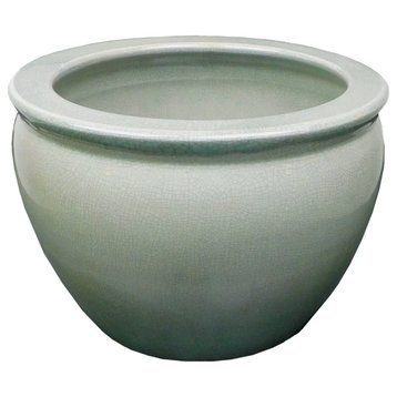 Chinese Porcelain Fish Bowl Planter, Celadon Crackle, 12"