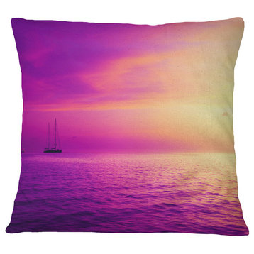 Purple Sea in Maldives At Sunset Seashore Throw Pillow, 18"x18"