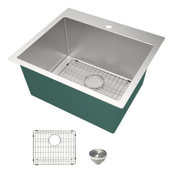 Transolid Dual-Mount Utility Sink Kit, Brushed Stainless, Sink, Bottom Grid and