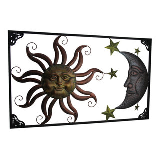 Colorful Painted Metal Art Celestial Sun and Moon Indoor Outdoor Wall Hanging 