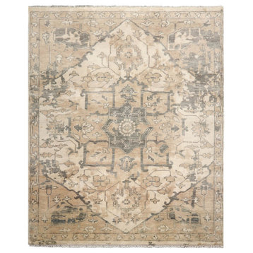 8'x10' Hand Knotted Wool Arts and Craft Oriental Area Rug, Beige Color