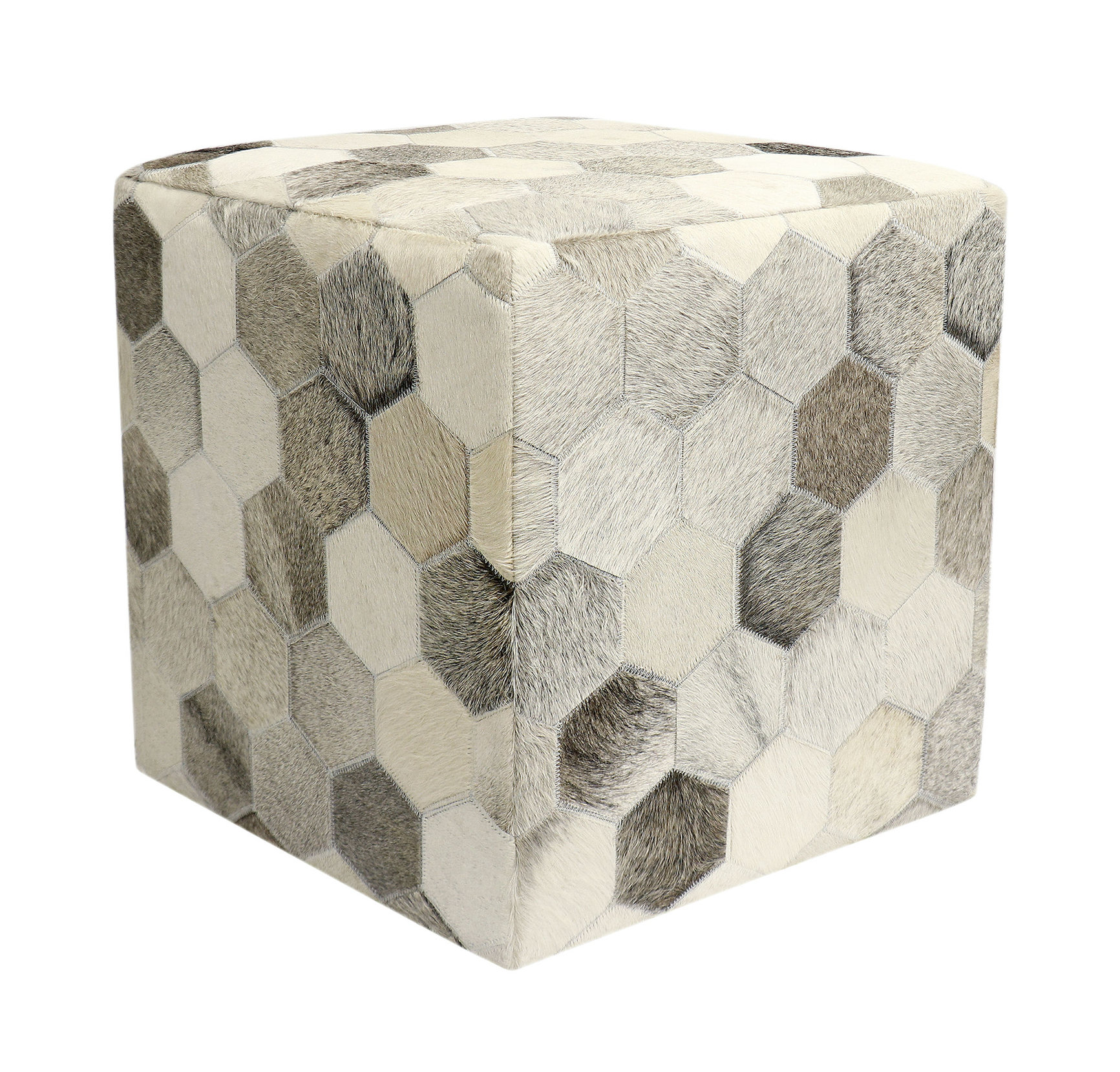 Pasargad Home Galaxy Collection Silver Cowhide Pouf Ottoman