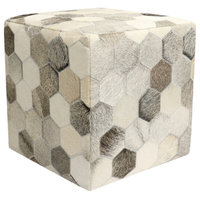 Pasargad Home Galaxy Collection Silver Cowhide Pouf Ottoman