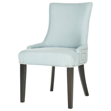 Dining Chair, Birchwood Legs With Padded Seat and Nailhead Trim, Light Blue