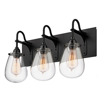 Chelsea Vanity Light With Satin Black Finish and Clear Glass, 3-Light
