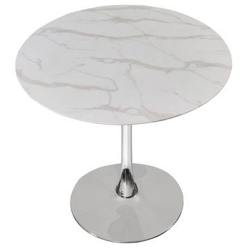 The Luna Dining Table, 36", Chrome, Midcentury, Round