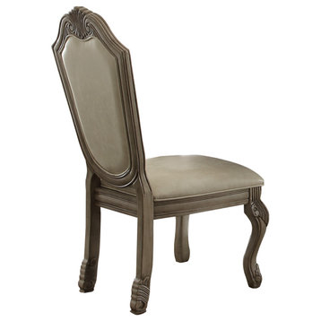 ACME Chateau de Ville Side Chair, Set of 2, PU and Antique White
