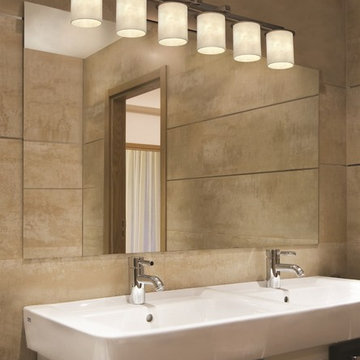Clouds Dakota Bath Bar, Cylinder With Flat Rim, Dark Bronze above Bathroom Mirro