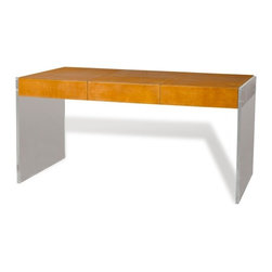 Aiden Modern Tan Leather Home Office Lucite Desk - Desks And Hutches