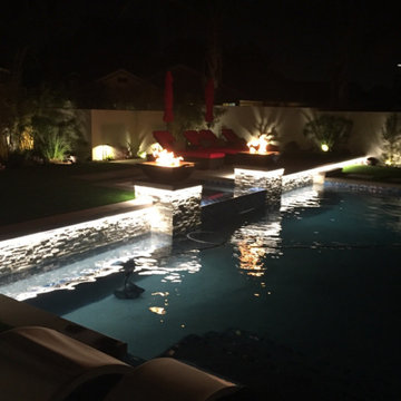 Modern Pool, Outdoor Kitchen, and Firepit