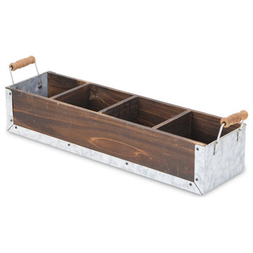 Wood And Metal 4 Slot Organizer With Side Handles
