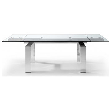 HomeRoots 63" X 35" X 30" Clear Glass Aluminum Extendable Dining Table