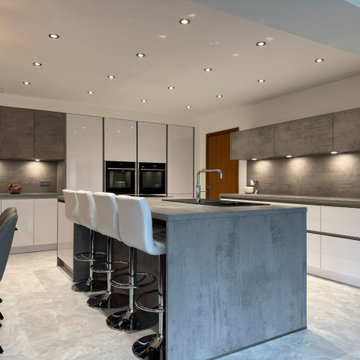 White and Concrete Handleless Kitchen in Fraserburgh