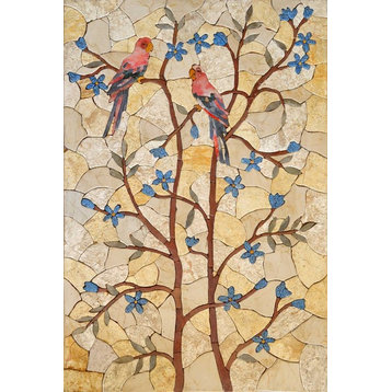 Mosaic Artwork, Birds on Trees, 24"x38"