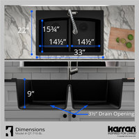 Karran Drop-in Quartz 33" 1-Hole 50/50 Double Bowl Sink Kit, Black