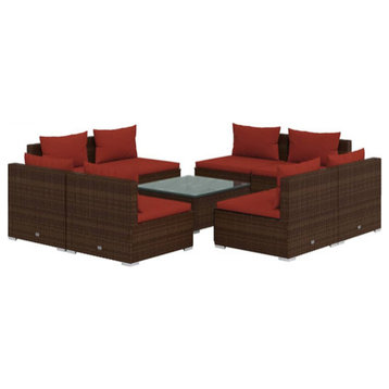 vidaXL Patio Lounge Set 9 Piece with Cushions Poly Rattan Brown Garden Seat