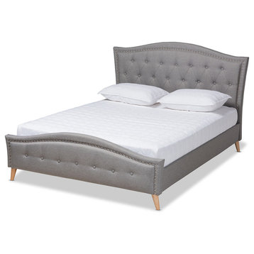Rowanne Gray Fabric Upholstered and Button Tufted King Platform Bed