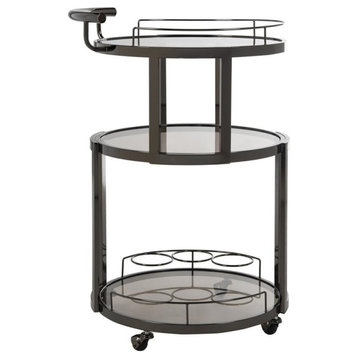 Kaplan 3 Tier Round Bar Cart And Wine Rack Gunmetal/Tinted Glass